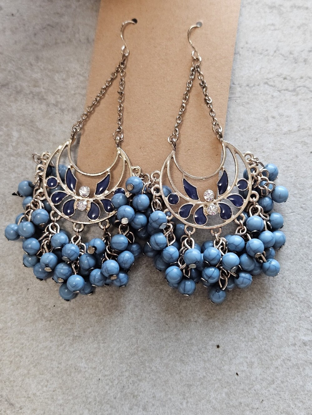 Bohemian Blue Beaded Chandelier Earrings - Turquoise Accent